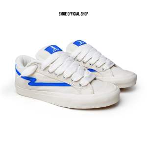 EMOE- BUBBLE- WHITE - BLUE Sneakers Pria Wanita Sepatu Kasual Putih Biru Elegan Shoes Karet Casual