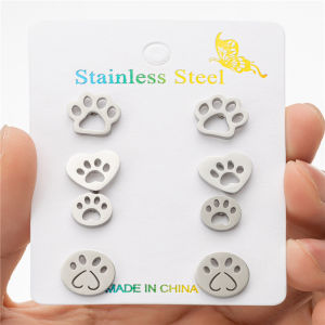 4Pairs/Lot Lovely Stainless Steel Dog Paw Stud Earrings for Women Everyday Jewelry Fashion Animal Cat Footprint Earing Accessory