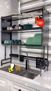 Nearra Over Sink Dish Drying Rack with 2-Lid Kitchen Cabinet Dustproof Dishes Organizer Storage Rack