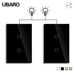 Công Tắc Cảm Ứng Bằng Kính Sang Trọng Màu Đen 100-240Vac 2gang 2Way Phòng Ngủ Đi Qua Nút Cầu Thang Cảm Biến Chéo 118 * 75mm