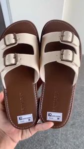 Dép lê nữ 2 khuy da mề đế êm màu đen kem size 35-39 dễ mang êm chân