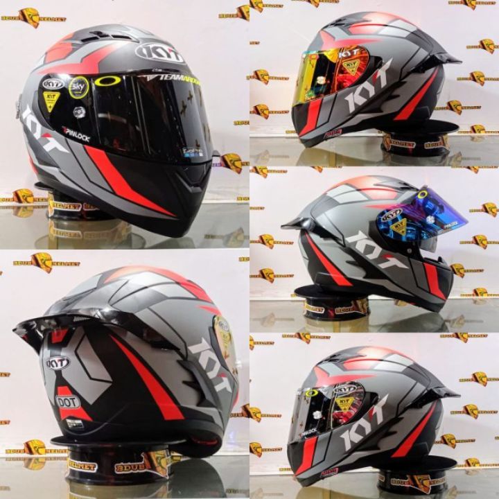 Helm KYT Falcon FR Raid Matt Black Red Fluo Paket Ganteng Helm