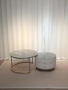 【SG Sellers】 Coffee Table Retractable Stone Plate Round Tea Table Round 2 in 1  Coffee Desk Coffee Table With Storage Drawer Side Table Sintered Stone Coffee Table Coffee Table Set