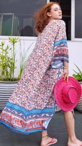 Bộ Đồ Ngủ Dài Bohemian Beach Dress Có Dây Buộc Váy Dài Đến Sàn Phong Cách Bohemian Mùa Hè 2024 Đầm Cotton Ngọt Ngào