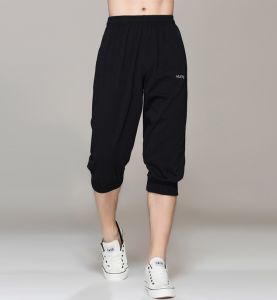 Summer Thin Cotton Mens Sporty Loose Fit 7/8 Length Casual Pants Comfortable Breathable Elastic Waistband Large Size