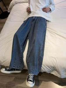 Loose Straight Leg Vintage Jeans Mens Spring Autumn Hong Kong Style Lantern Pants Dads Casual Wear All Seasons Denim Trousers