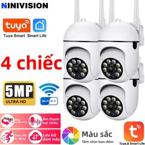 Camera Wifi Trong Nhà Tuya 5MP 360 Độ PTZ Giám Sát Thú Cưng/trẻ Em Với Tầm Nhìn Ban Đêm Hồng Ngoại Phát Hiện AI Camera IP Giám Sát P2P Màu Trắng