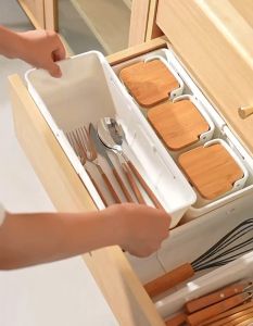 Classy Luxe Japanese-style Drawer Storage Box Adjustable Tableware Partition Storage Box Multifunctional Office Stationery Classification Organization Box