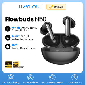 Haylou | HAYLOU Flowbuds N50 ANC Bluetooth 6.0 Wireless Earphones Active Noise Cancellation 6 Mics AI Claer Call Earbuds 32H Playtime