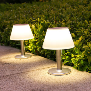 Solar Powered Outdoor Table Lamp Villa Courtyard Waterproof Bar Coffee Table Lamp Modern Style Plastic Body LED Light Source