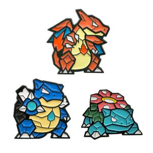 Bandai | Hot New 3pcs Creative Anime Pokemon Isekai Monster Starters Brooch Badge Charizard Blastoise Venusaur Enamel Lapel Gifts friends