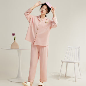 Miiow | Couples Pure Cotton Long Sleeve Sleepwear Womens Home Clothes Set With Chest Pad Anti-Bulge Spring New Style Casual Wear