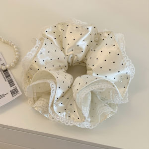 Dây Buộc Tóc Satin Lớn Màu Trắng Ren Ngọc Trai Chấm Bi Cho Phụ Nữ Phong Cách Lười Biếng Phụ Kiện Tóc Buộc Tóc Dây Buộc Tóc