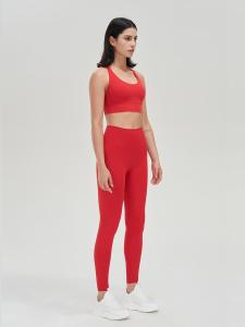 New Lu Red Sports Bra Womens Shockproof Cross Back Brushed Naked Yoga Pilates Vest Nylon Material Full Cup U-Neck Design