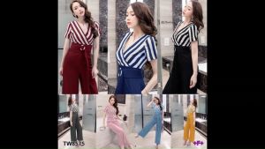 CC 8575 จั้มสูทขายาว ชุดทำงาน จั้มสูทไฮโซ ใส่ทำงานใส่เที่ยว  (ฟรีไซส์ M อก 34-36 เอว25-30 สพ34-38 ยาว53)