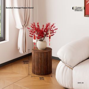 Retro Wooden Round Barrel Flower Stand