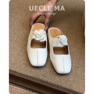 MASHUJIA | French Style Hollowed Out Internal Height Increasing Sheepskin Slip On Sandals