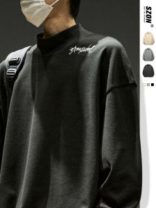 เสื้อสเวตเตอร์คอปกสูงสำหรับผู้ชาย แขนยาว ผ้าเดอร์โมลิน ทรงหลวม ทรงลำลอง สำหรับฤดูใบไม้ร่วง/ฤดูหนาว ปักลาย ดีไซน์อเมริกัน