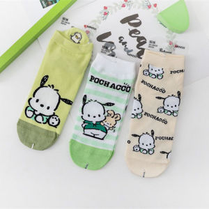 Summer Dongdaemun Socks Set of 3 Cute Cinnamon Dog Cartoon Boat Socks Womens Kawaii Yumiko Short Socks for All Seasons