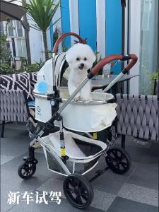 Bello Luxury Pet Stroller Modern Detachable Medium and Large Cart Aluminum Alloy Dog Hand Pushing PU Wheels for Outbound Driving Bag Separation and Folding