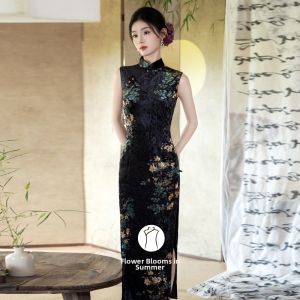 Elegant Retro Velvet Cheongsam Black