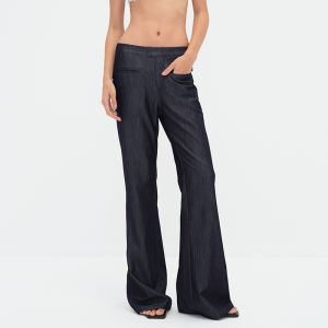 Empty Page Summer Thin Denim Blue Slim Minimalist Flared Suit Casual Pants Commute Style Zipper Closure Natural Waist Long Trousers