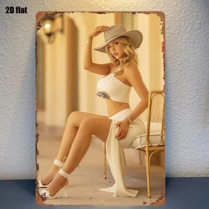 8x12 Inch 1PC 2D Retro Floral Girl Metal Sign Rustic Art Plaque Waterproof Hanging Wall Decor for Farmhouse Kitchen Indoor Use