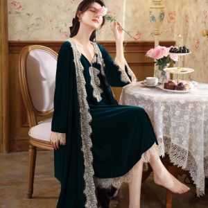 Morning Gowns Bride Wedding Birth Year Nightdress Autumn and Winter Long Palace Style Fancy Red Pajamas Two-piece Set