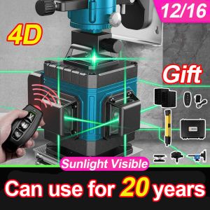4D Cross Line Laser Level with Remote Control Self-Leveling 360° Rotatable 8/12/16 Line Green Beam Indoor Outdoor Construction Tool Durable & Long-Lasting
