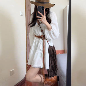 PEIZIXUAN | Spring French Style Long Sleeve Shirt Dress Slim A-line Short Skirt White