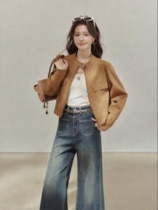 OUYANGXI | Áo Khoác Ngắn Phong Cách Retro Cho Nữ Bé Gọn