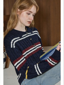 KUHNMARVIN | Áo Sweater Len Sọc Hải Quân Phong Cách Học giả cho Nữ
