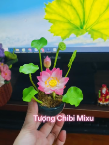 Chậu hoa sen mẫu 01 bông cao 10cm bằng đất sét Nhật