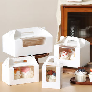 Hộp Giấy Hộp Đóng Gói Bánh Ngọt 1/2/4/6 Viên Hộp Đựng Xách Tay Mở Cửa Sổ Bánh Ngọt Hộp Đóng Gói Đồ Ngọt Cốc Muffin