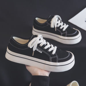 Fall Season Womens Black Mango Canvas Shoes Casual Thick Bottom Large Head Cloth Shoes Low Cut round Toe Rubber Outsole