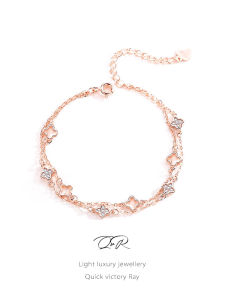 สร้อยข้อมือเงินแท้ QvR ชุบทองสองชั้น 4 ใบ Four Leaf Clover สำหรับผู้หญิง เครื่องประดับแฟชั่น ของขวัญสุดหรูหรา