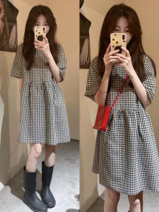 PEIZIXUAN | French Black and White Checkered A-Line Mini Dress