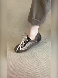 Women Retro German Trainer Sneakers Flat Lace‑up Shoes Spliced Fabric Leather Patchwork Casual Athletic Shoes Vintage Street