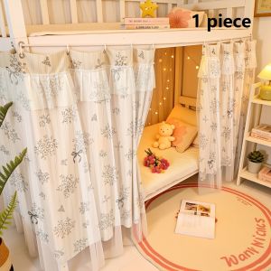 One Double-Layer Bed Curtain with Mesh Fabric and Netting Privacy Curtain Princess Style - Lace Decoration on Both Layers