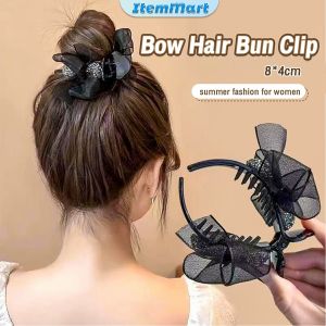 ItemMart Bow Hair Bun Clip Rhinestones Ponytail Hair Clip High End Hairpin