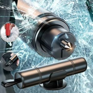 2-In-1 Aluminum Alloy Car Safety Hammer Emergency Window Glass Breaker Seat Belt Cutter High Hardness Auto Rescue Tool Accessory