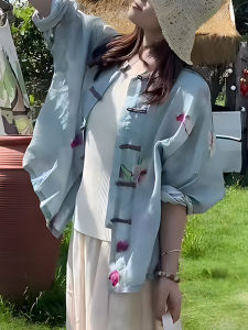 UYFY | New Chinese Style Thin Sun Protection Shirt Short Outerwear Womens Long Sleeve Autumn New Holiday Style Top Round Neckline