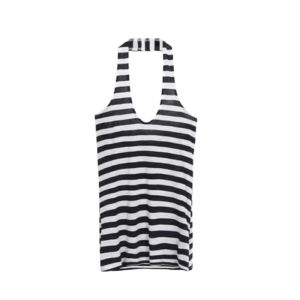 YUEZHONGWEI | Áo len dệt kim không tay cổ treo màu tương phản cho nữ mùa hè 2025 Áo khoác ngoài ôm vừa vặn gợi cảm mới Áo chui đầu