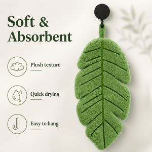 2-piece set of leaf shaped hand towel set nail free adhesive hook soft and absorbent hanging kitchen and bathroom hand towel
