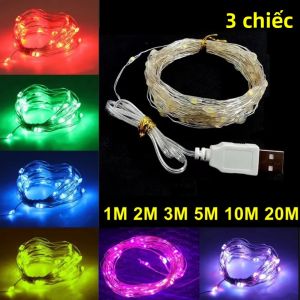 3 Đèn LED USB Dây 20M 10M Dây Đồng Cổ Tích Vòng Hoa Cho Giáng Sinh Tiệc Cưới Ngày Lễ Chiếu Sáng Vòng Hoa Chống Thấm Nước