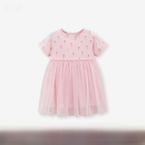 Little Maven Princess Skirt for Girls Summer New Short Sleeve Mesh Dress Childrens Clothing Cotton Lycra Blend Cartoon Pattern