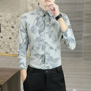 Áo sơ mi in họa tiết thường ngày mỏng dài tay nam mùa xuân thu thời trang áo sơ mi rộng rãi thoải mái thoáng khí