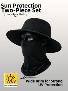 Qiu Bie Kai | Mens Sun Protection Wide Brim Hat and Mask Set