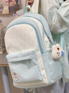 Blue Large Capacity School Bag for Junior And High School Girls Ins Style Double Shoulder Backpack Sweet College Style with Zipper
