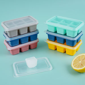 3-in-1 6 Even Ice Cube Tray Set Ice Cube Tray Ice Maker 6 Grid Square Silicone Mold with Cover